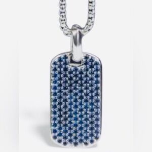 Dog Tag Blue Pendant Cable Box Chain
